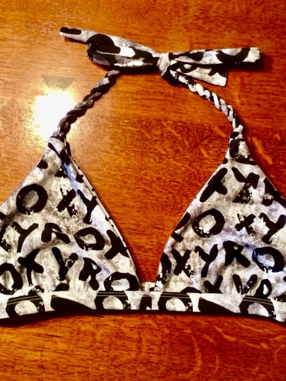 Roxy Black and White Logo Print Triangle Bikini Top
